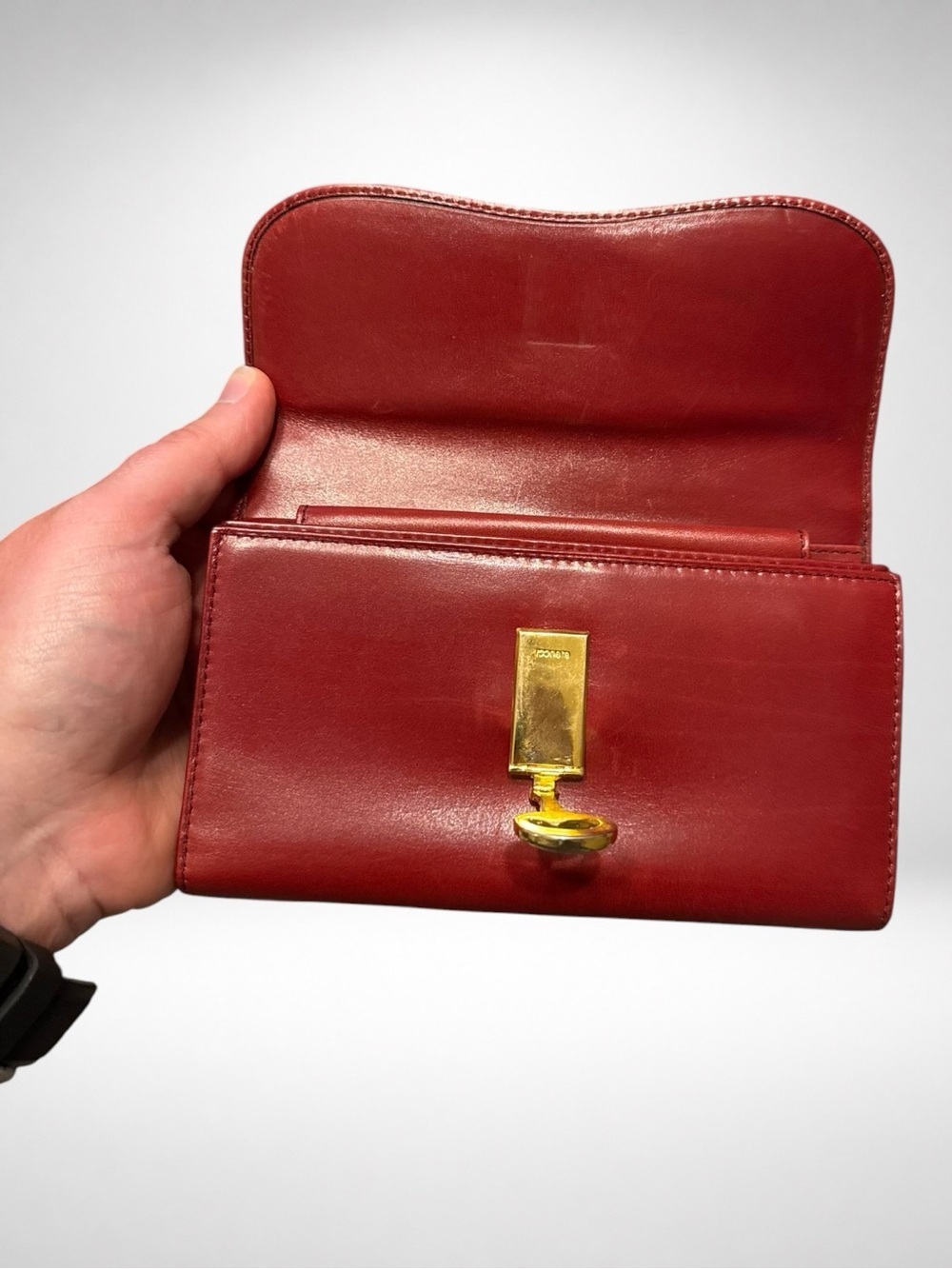 Gucci Vintage Authentic Red Leather Wallet Chain Crossbody Clutch Horsebit COA - Picture 9 of 16
